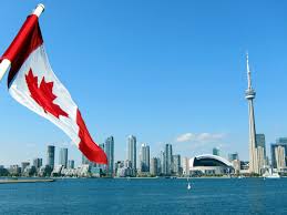 Canada skyline with the Canadian flag
